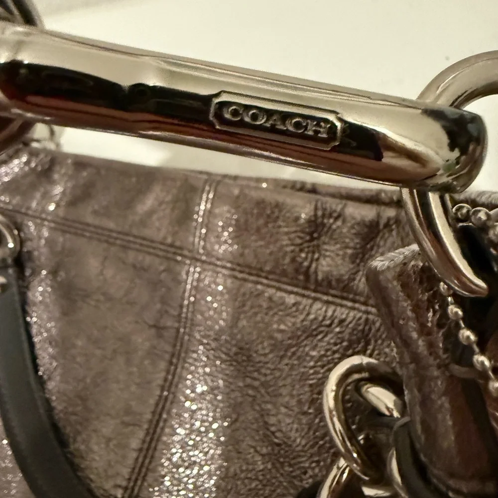 COACH Brooke Large Leather Metallic Gunmetal Silver Hobo Slouchy Bag F16618